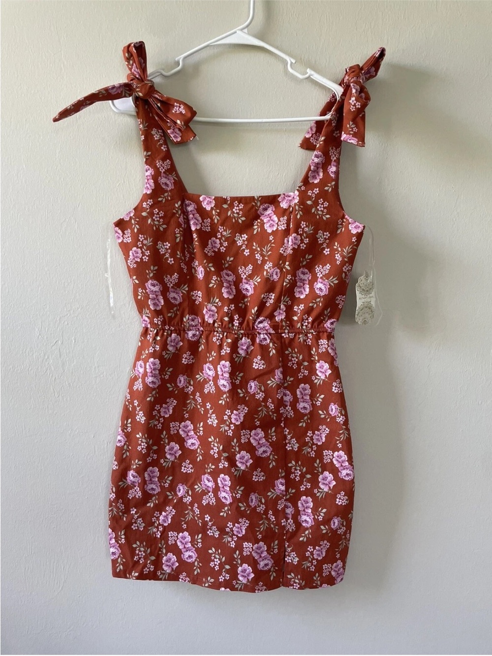 Altar’d State Dress Size Medium Orange Pink Floral Tie Straps Bows Fall NEW